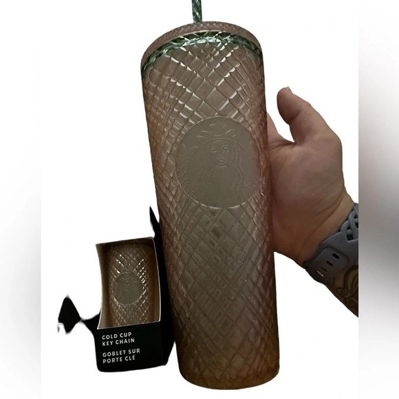 Starbucks 2023 Spring Pink Pearl Jeweled Venti 24oz Tumbler & Key chain New - Picture 1 of 6